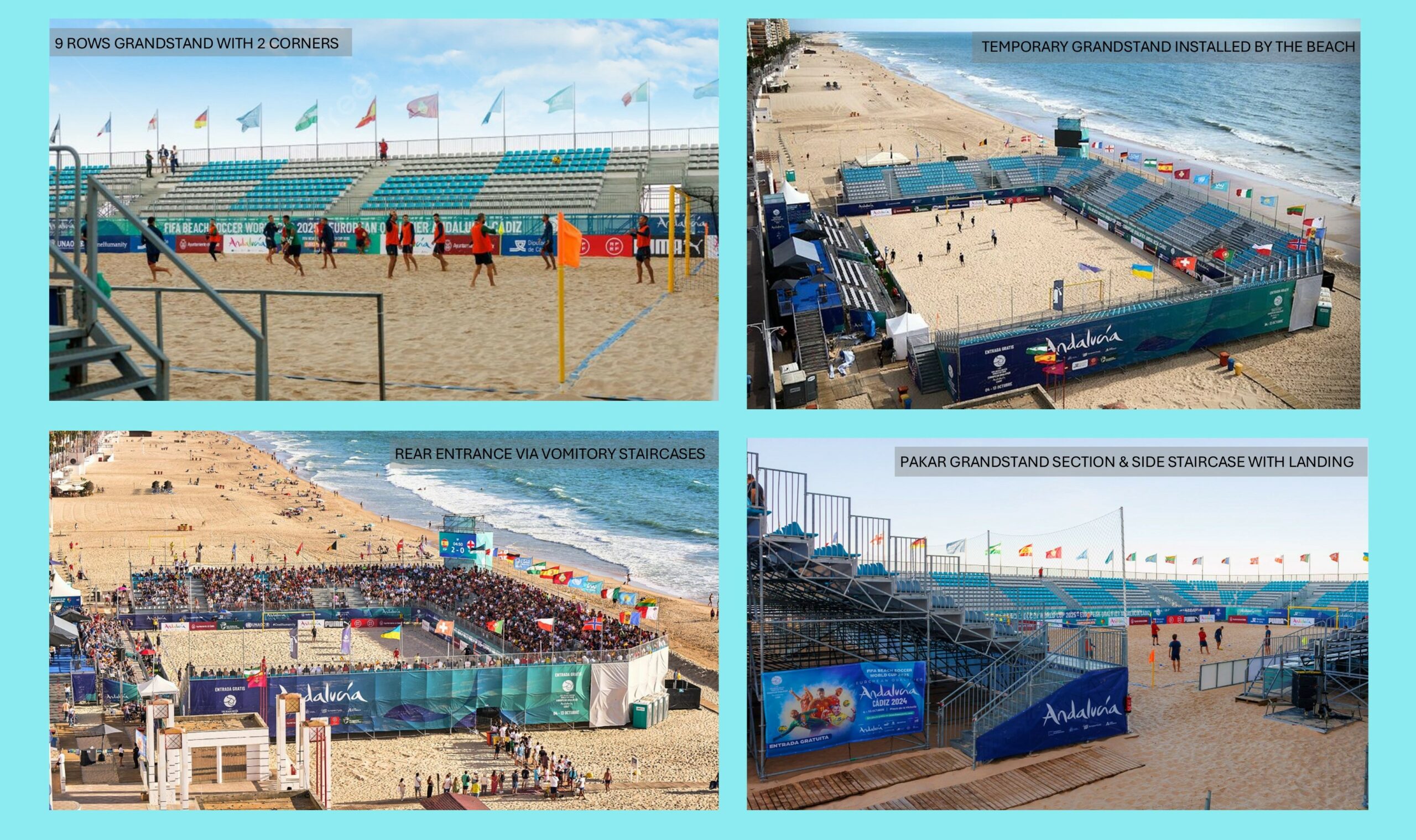 Cadiz Beach Soccer Stadium 2024 spain 1900 Grandstand seats in U-Shaped